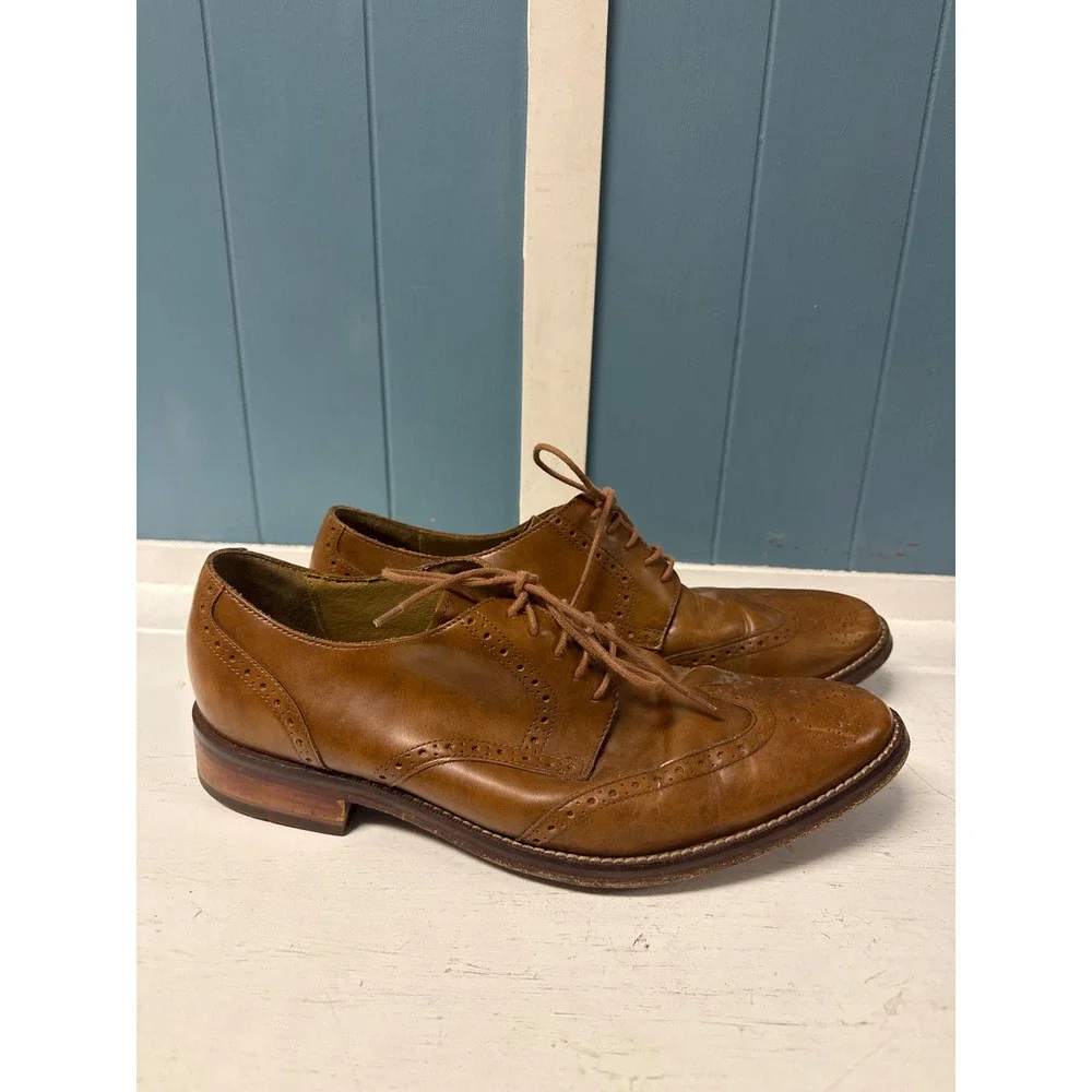 Cole Haan Mens Wingtip Oxford Brogue Shoes Brown Leather Lace Up Dress‎ Size 11